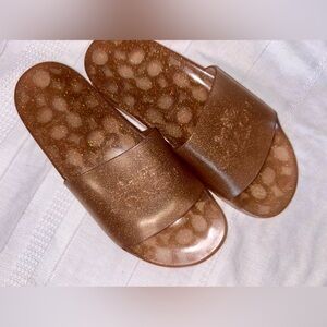 Coach Ulyssa Pool Slides, Dark Gold Glitter